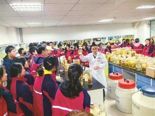 图为学生们参观标本陈列室。(本报记者 华静 摄)